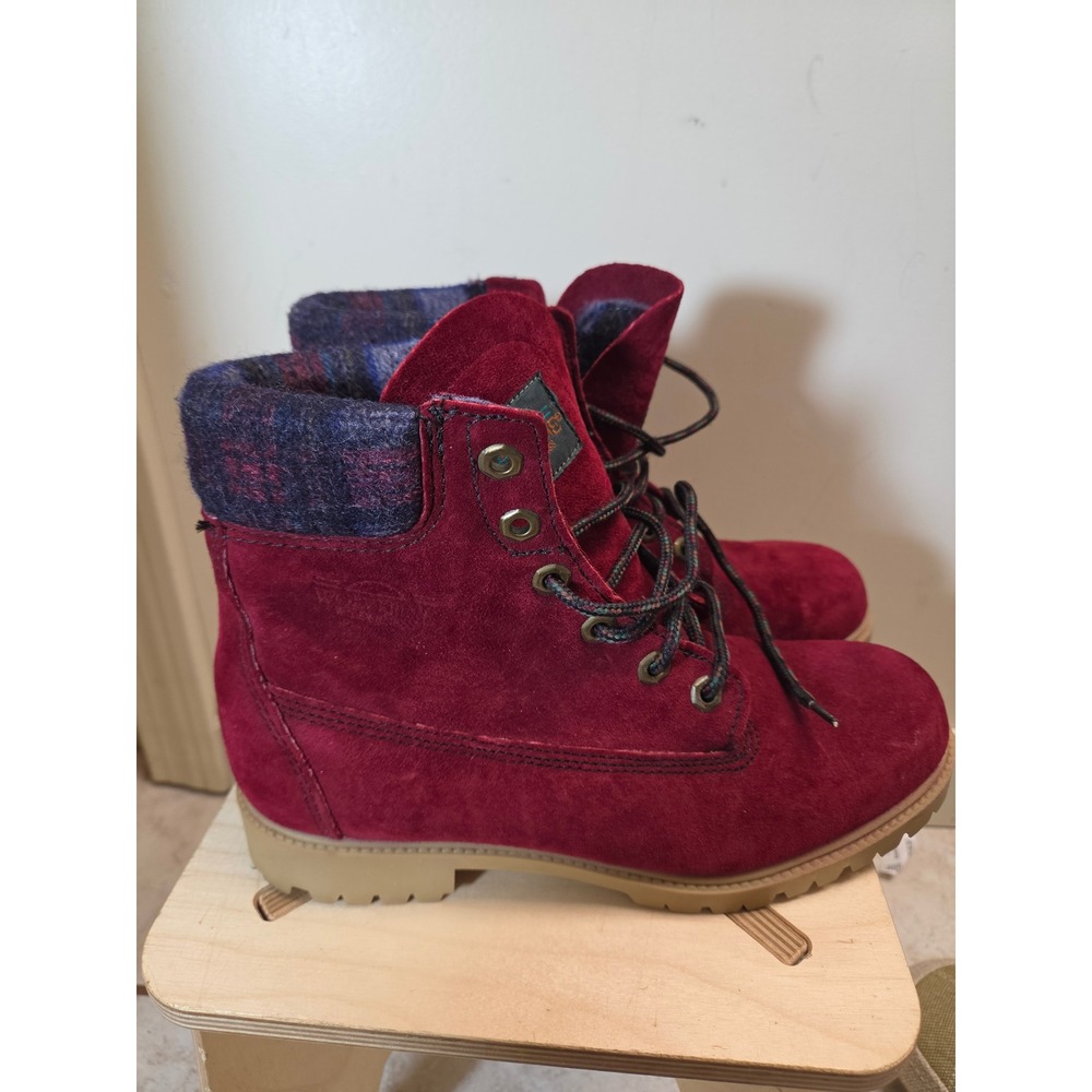 Wolverine Wilderness Womens 9 Burgundy Suede Plaid Lined Lace Up Boots USA Made
